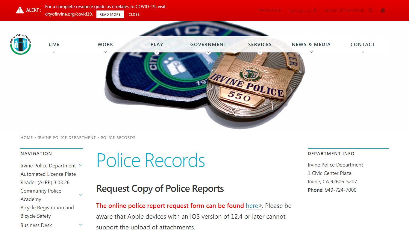 Police Records | City of Irvine